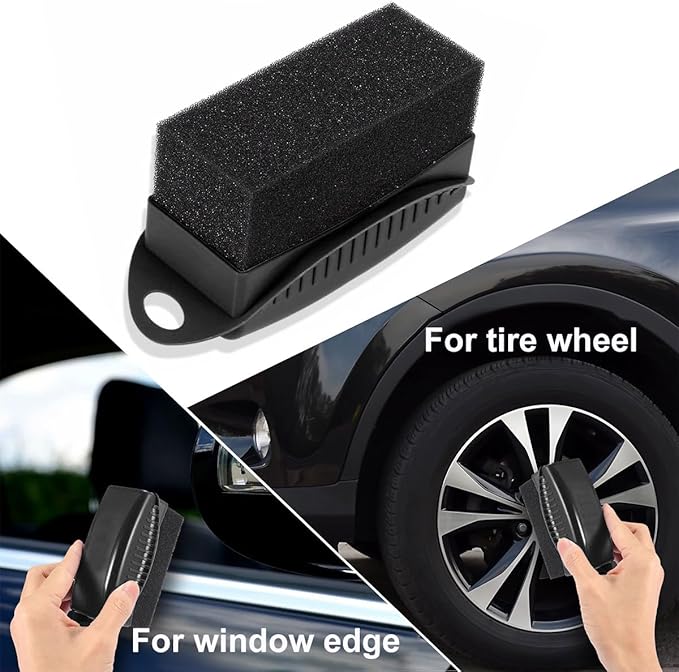 2 PCS Tire Shine Applicator, Flat Dressing Waxing Sponge Pads With Lid Cover, Reusable Polishing Cleaning Foam Applicators With Rectangular Box, Car Accessories (Black)