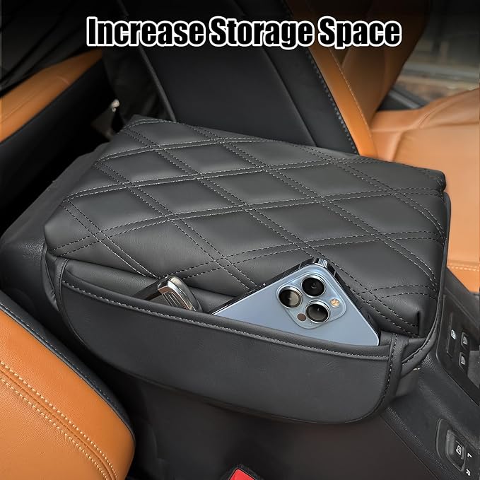 Center Console Armrest Cover Pad Compatible with Ford Bronco Accessories 2021-2023 2024 2025 2026, Thick PU Leather Arm Rest Protector with Storage Pockets, Anti-Scratch Console Cushion