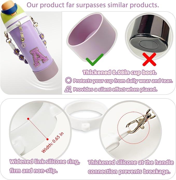 SITKOL Silicone Boot Cute Monogram Set Compatible with Owala Water Bottle 24 oz, 32 oz, 40 oz - Perfect Letter Owala Accessories for Owala Tumbler, Owala Free Sip, Pink Owala, Black Owala