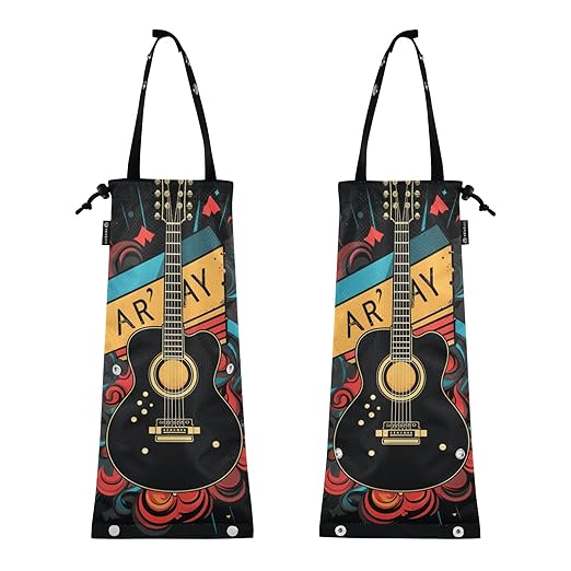 ALAZA Hanging Car Trash Bags Garbage Bag Trash Can for Back Seat Small Guitar 1 Washable Storage Bag Retractable 2 Pack