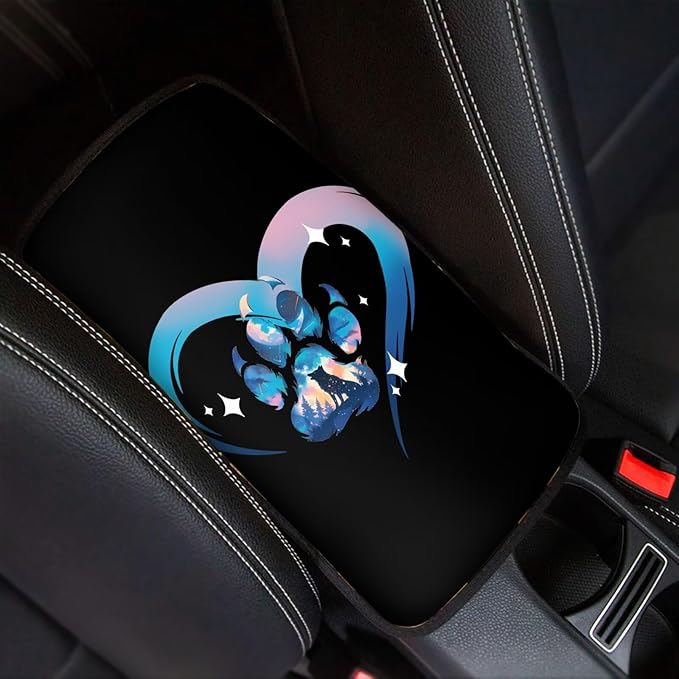 Mintutlipy Dog Paw Heart Car Armrest Cushion Cover Universal Washable Automotive Center Console Cover Compatible with Most Cars