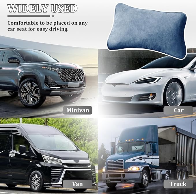 Car Lumbar Support Pillow, Suede Leather Vehicle Driving Seat Lumbar Support Pillow for Lower Back Pain Relief, Auto Interior Back Cushion Pad, Universal for SUV Sedan Truck (Ammonia Blue)