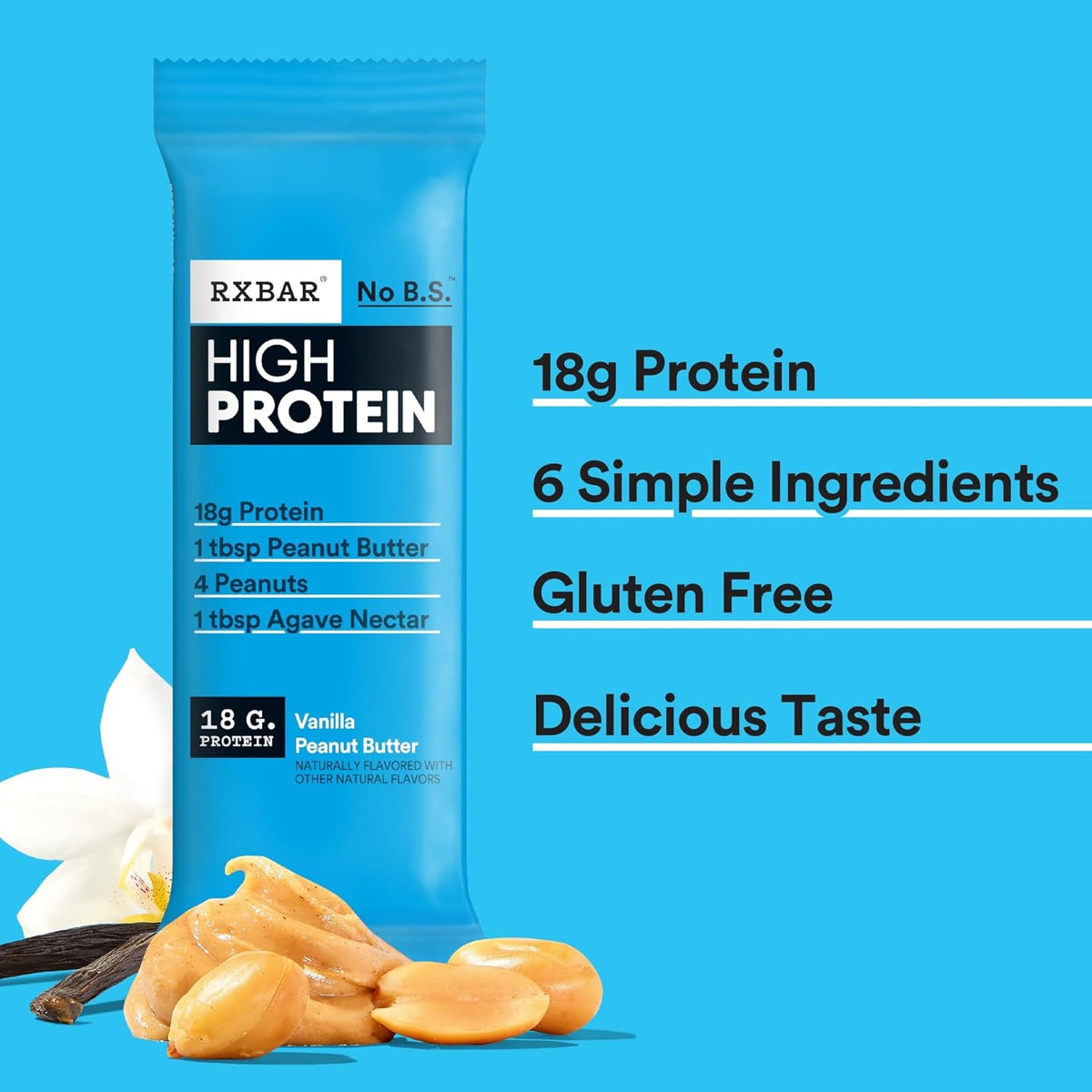 RXBAR High Protein Bars, Gluten Free, Protein Snacks, Vanilla Peanut Butter, 25.3oz Box (12 Bars)