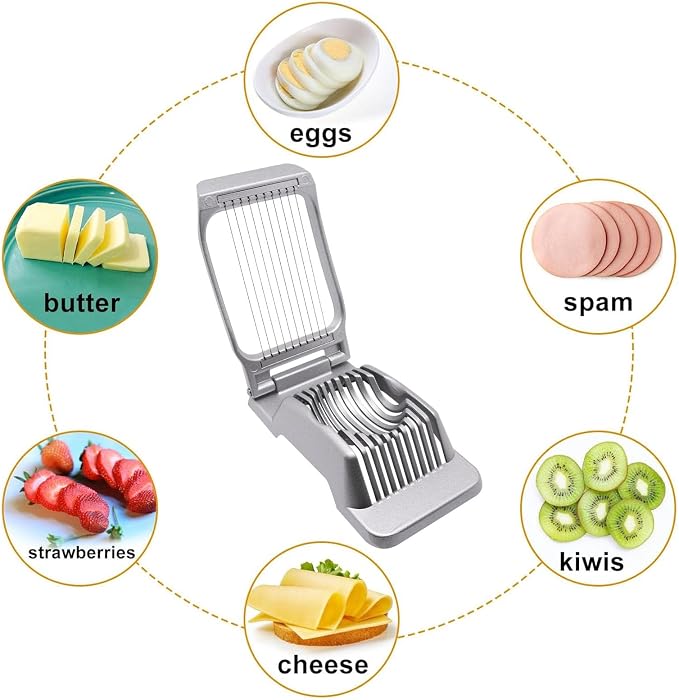 Egg Slicer for Hard Boiled Eggs, Food Slicer with 10 Stainless Steel Wires, Aluminum Alloy Heavy Duty Hard Boiled Egg Cutter for Soft Fruit Strawberry Butter Kiwi Home Use (1Pcs, Silver)
