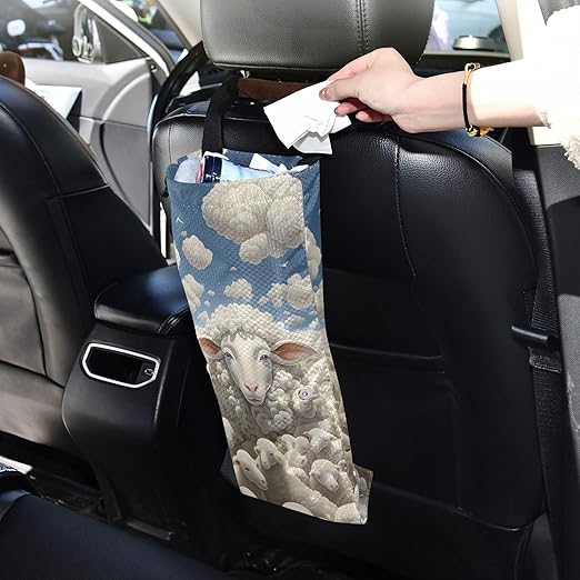 ALAZA Hanging Car Trash Bags Garbage Bag Trash Can for Back Seat Small Sheep 2 Washable Storage Bag Retractable 2 Pack