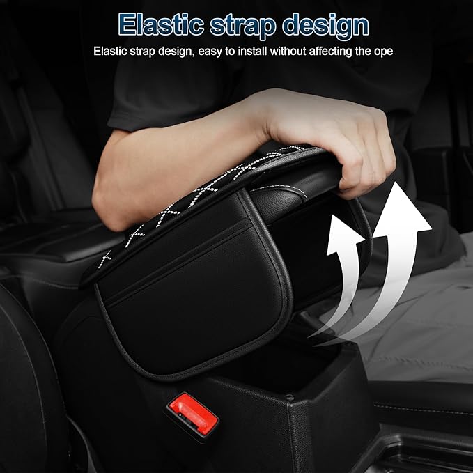 Center Console Cover for Lacrosse: Bling Diamond Car Armrest Cover - Crystal Rhinestone Car Center Console Cover with 2 Storage Bags,Anti-Scratch Auto Armrest Pad Accessory （Black