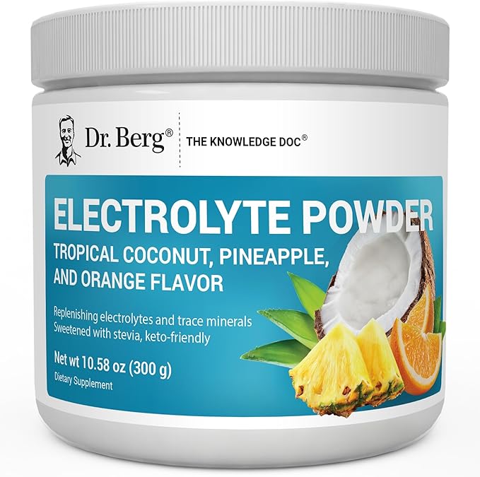 Dr. Berg Zero Sugar Hydration Keto Electrolyte Powder - Enhanced w/ 1000 mg of Potassium & Real Pink Himalayan Salt (NOT Table Salt) - Tropical Coconut, Pineapple & Orange Drink Supplement 50 Servings