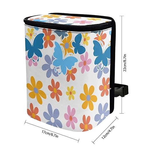 Cute Hippie Flower Car Trash Can Bin Hanging Waterproof Automotive Garbage Cans Large Capacity Waste Basket Automotive Interior Organizer Accessory for Women