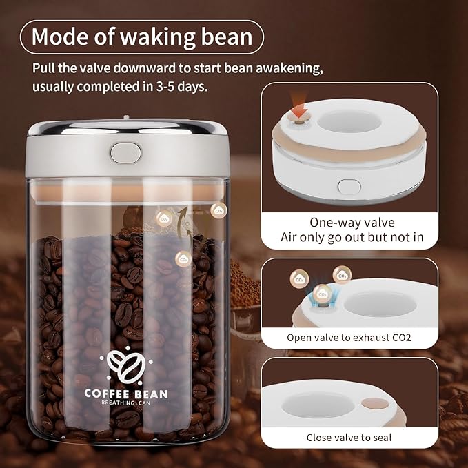 37oz Airtight Glass Coffee Canister with One-way CO2 Valve, Borosilicate Vacuum Coffee Bean Storage Canister with Date Tracker, Wide-Mouth Storage Container for Home,Kitchen,Coffee Bar
