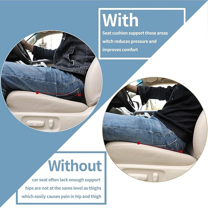 Car Seat Cushion for Ford Mustang 2000-2024, Four Seasons Universal Memory Foam Breathable Non Slip Auto Wedge Seat Pad Sciatica & Lower Back Pain Relief for Driving,Red