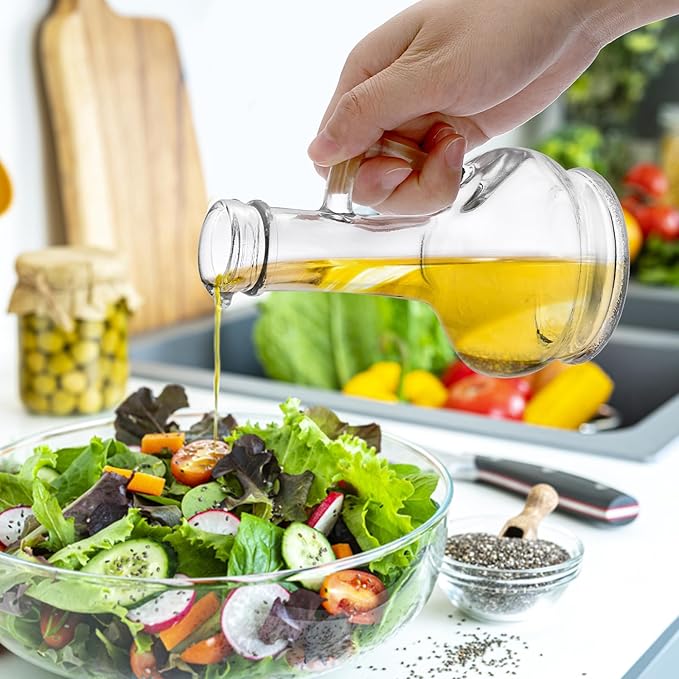 BSTKEY Set of 2 Olive Oil Dispenser Bottle with Stopper, Elegant Style Glass Cruet Bottles for Kitchen, 250ml Oil Dispenser Spout Container for Syrup Olive Vinegar