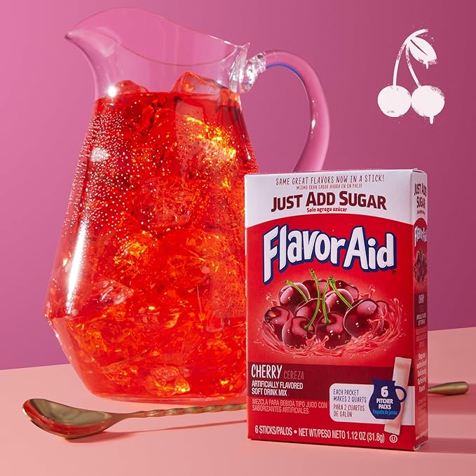 Flavor Aid Cherry Unsweetened Drink Mix Pitcher Packets, 2 Quart (6 Sticks), 72 Count