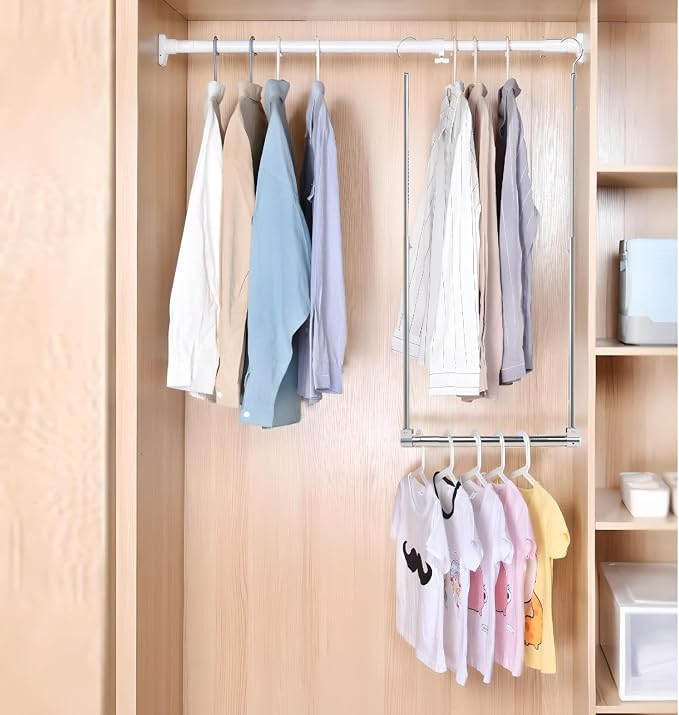 Adjustable Hanging Closet Rod, Extender Hanging Rod, Closet Hanging Organizer, Heavy Duty Closet Bar, Hanging Rod (2 Pack, Chrome)