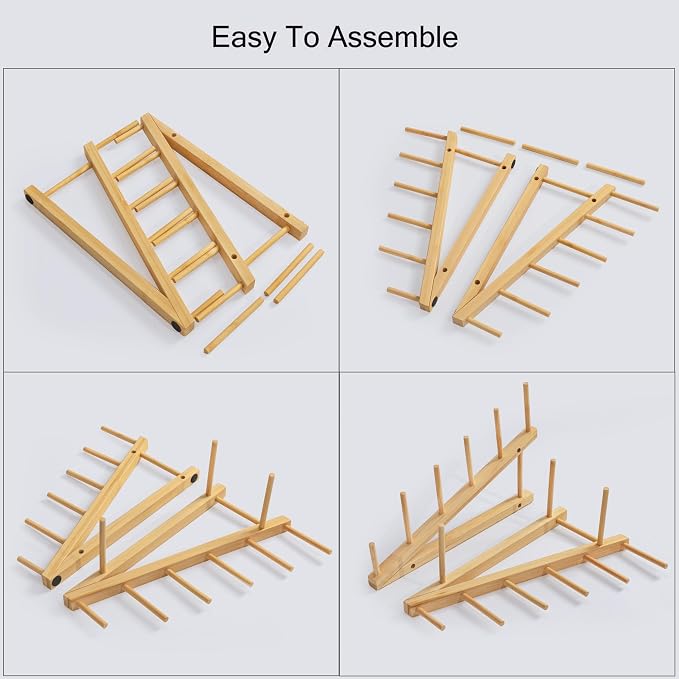 HBlife Bamboo Wooden Dish Drying Rack, 1 PCS Plate/Dish/Book/File/Bowl/Cup/Cutting Board/Pot Lid Organizer for Kitchen Counter, Office, Display Cabinet