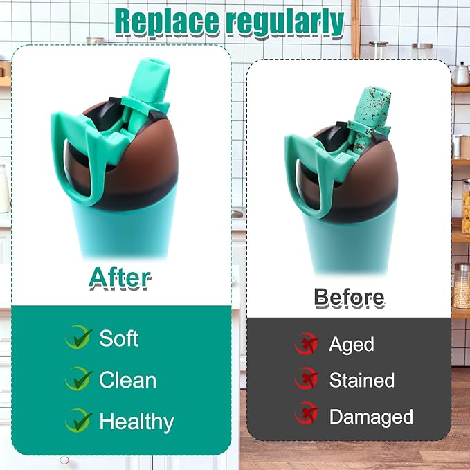 2pcs Replacement Bite Valve Spout for Owala Kids Flip 14oz, Silicone Straw Mouthpiece Accessories BPA-Free Bite Valve Straw Replacement Parts Compatible with Owala Water Bottle (Cyan Color)