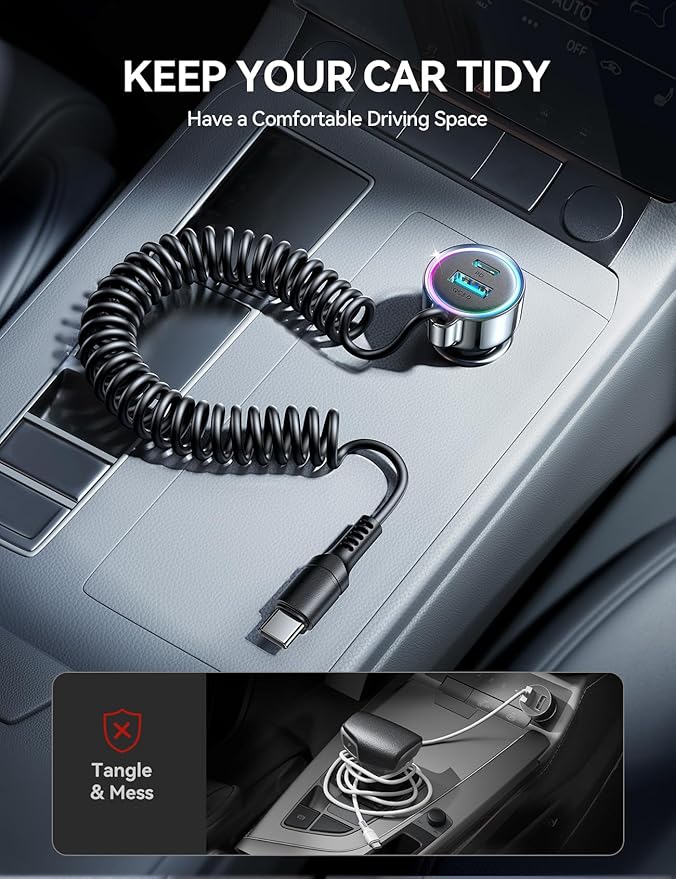 72W Car Charger USB C for iPhone 17/16, 36W Super Fast Charging Type C Coiled Cable for iPhone 17/16 Pro Max Plus/Samsung S25/S24/S23/Pixel 10 Car Phone Charger Adapter for Pixel/Android, iPad Pro