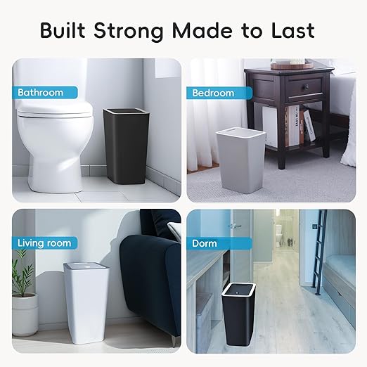 Lysam Small Trash Can, 3 Pack 4 Gallons Bathroom Garbage Can with Lid Press-Top, Small Waste Basket with Trash Bags, Slim Plastic Garbage Bin for Dorm, Office, Bedroom, Kitchen, Living Room (Black)