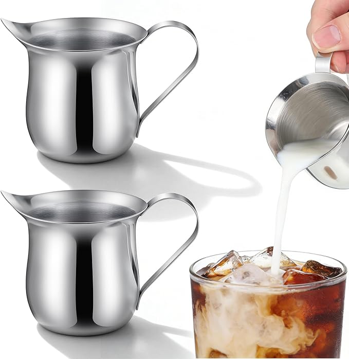 2PCS Stainless Steel Bell Creamer Milk Frother Cup Small Frothing Pitcher for Coffee Barista Cappuccino Shop Restaurant Bakery Kitchen