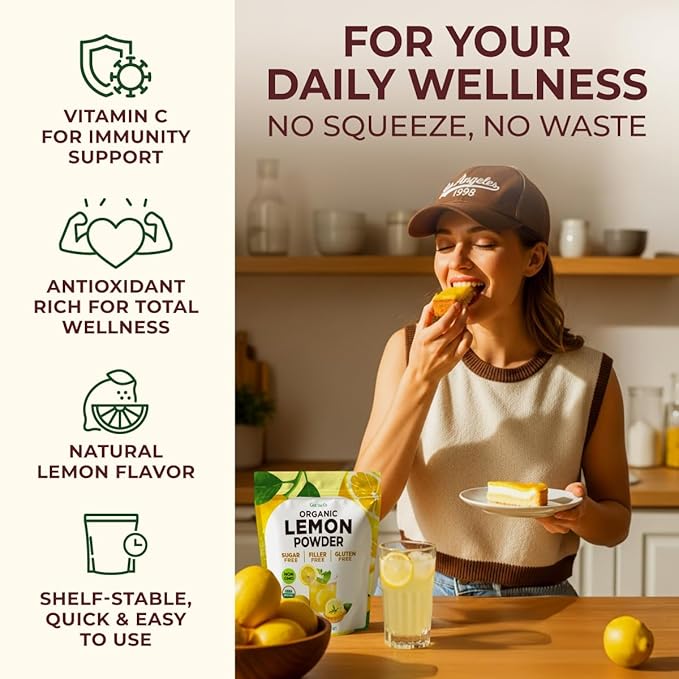 Gya Tea Co Organic Lemon Juice Powder 1.1lb (17.64 Oz) - Antioxidant Rich Superfood for Drinks, Baking - Immunity & Energy Boost - Fresh Natural Whole Fruit - Non-GMO, Gluten-Free, Sugar-Free