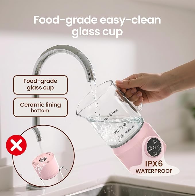 4-in-1 Milk Frother, Electric Milk Frother and Steamer with LED Touch Screen, Non-stick Bottom, Milk Warmer 13.52oz for Lattes, Cappuccinos, and Macchiatos at Home (pink)