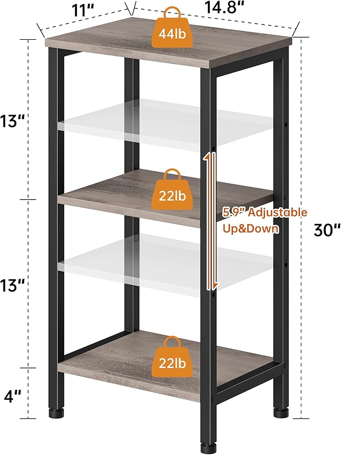 Small Grey Side Table, Tall End Table with Adjustable Shelf for Living Room, Grey Nightstand, Accent Table Stand for Home Decor, Office, Greige