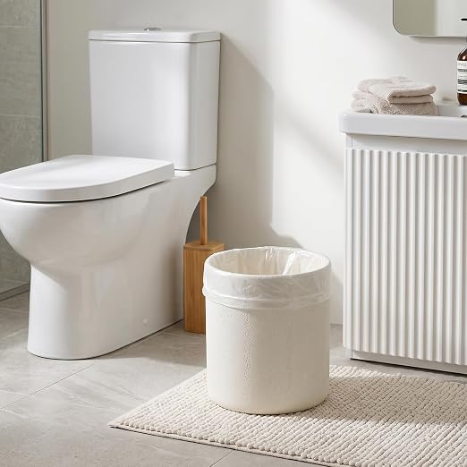 Bathroom Trash Can, 1.6 Gallon Small Trash Can Cabinet, Simple Stone Look Oval Office Garbage Bin, Decorative Waste Basket for Bedroom, Living Room, Kitchen (Off White)