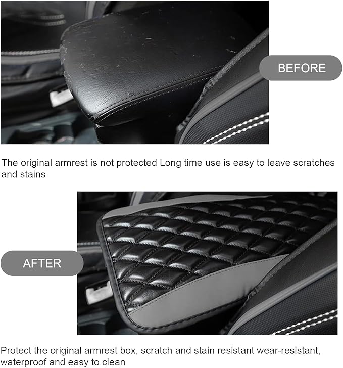 Car Center Console Cover, Patchwork Leather Center Console Cushion Pad, Waterproof Dustproof Auto Armrest Seat Box Cover Protector, Comfortable Armrest Pad for Car, Sedan, SUV, Van (Gray)