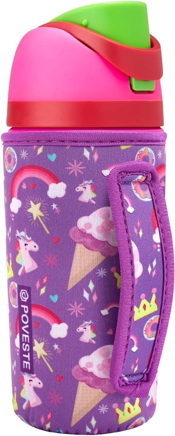 Water Bottle Sleeve with Handle for Owala Kids FreeSip 16 oz, Water Bottle Scratch Resistant Sleeve, Neoprene Cover Compatible with Owala 16 oz for Boys Girls to School Travel