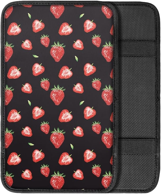 Strawberry Armrest Cover for Car Waterproof Auto Center Console Cover Protertor for Women Men Universal Car Center Console Armrest Cushion Decorative Car Interior Accessories