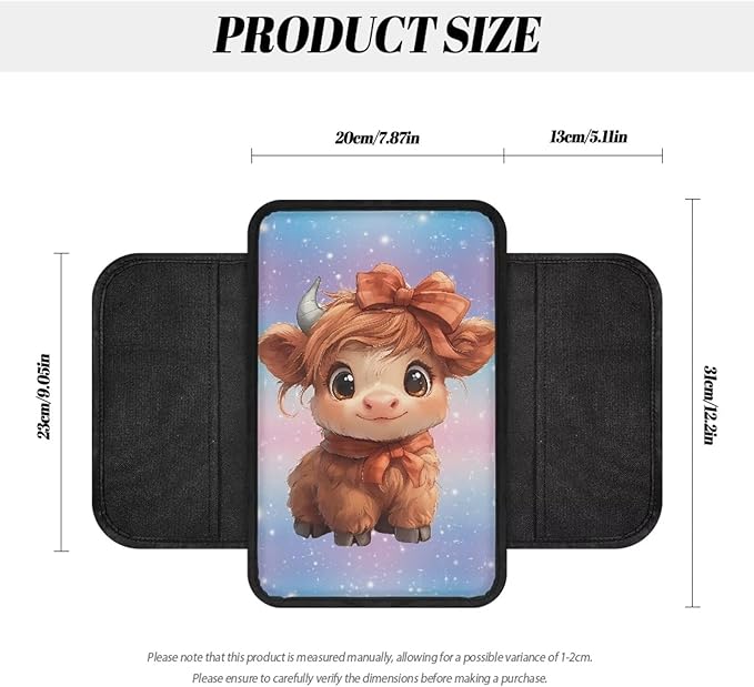 Dreaweet Center Console Cover Cute Highland Cow Car Accessories for Women Universal Arm Rest Cover for Truck Car SUV,Car Console Covers with Pockets Comfortable Car Armrest Cover Cushion Pad