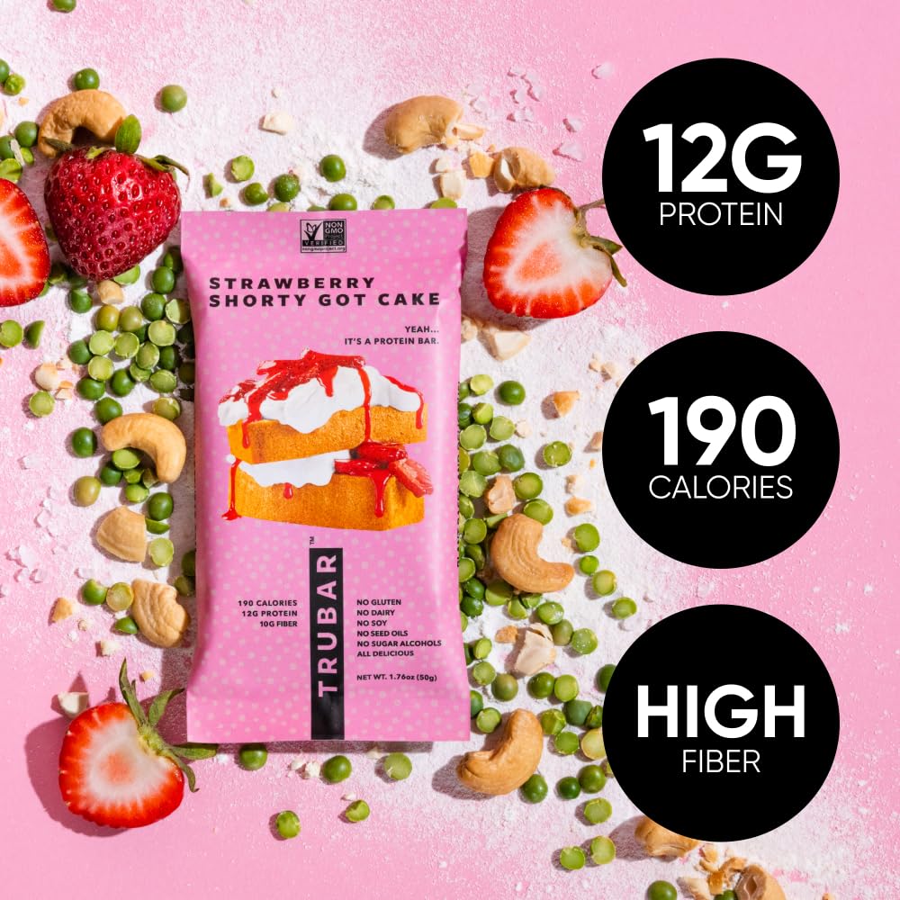 TRUBAR Vegan Protein Bars, Frosted & Fabulous Variety Pack, Donuts, Strawberry Shortcake & Birthday Cake, Gluten Free, Plant Based, High Fiber, Dairy Free, On the Go Healthy Snacks, 12 Count