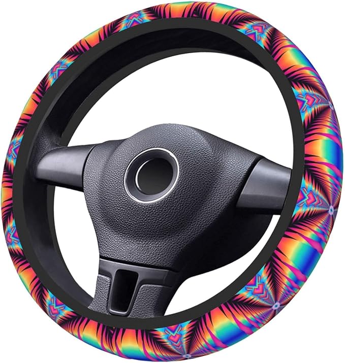 Neoprene Steering Wheel Cover Colorful Psychedelic Kaleidoscope Pattern Car Steering Wheel Cover Universal Fit for Most Cars