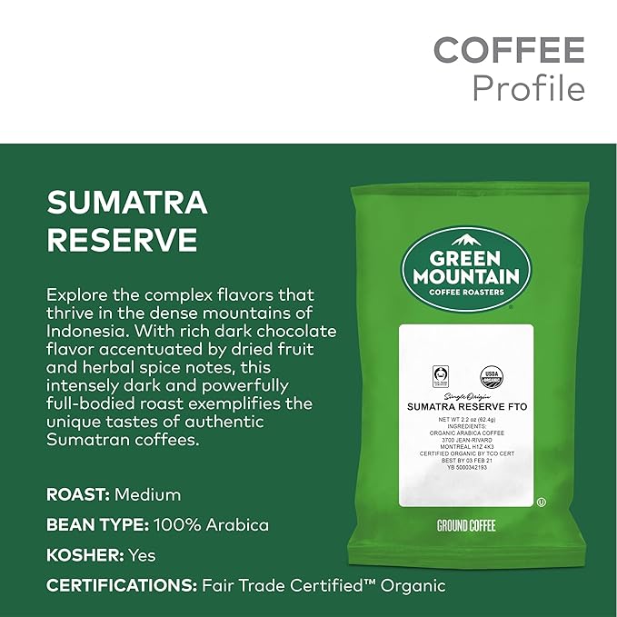 Green Mountain Coffee Roasters Sumatra Reserve FTO, Keurig Fractional Packs, 50 Count, 2.2 oz