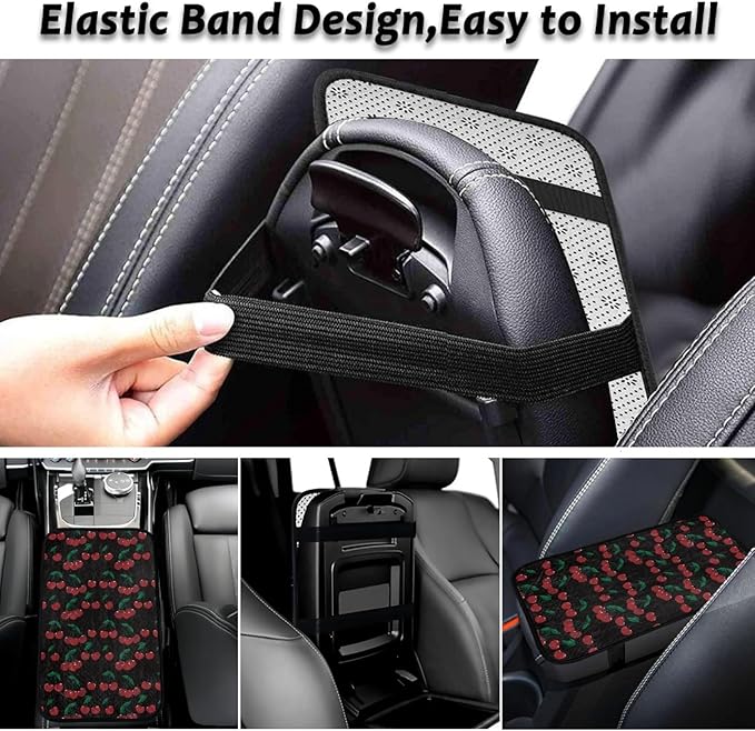 CLOHOMIN Cherry Car Center Armrest Console Cover Cute Auto Center Console Cushion Pad Soft Flannel Car Accessories