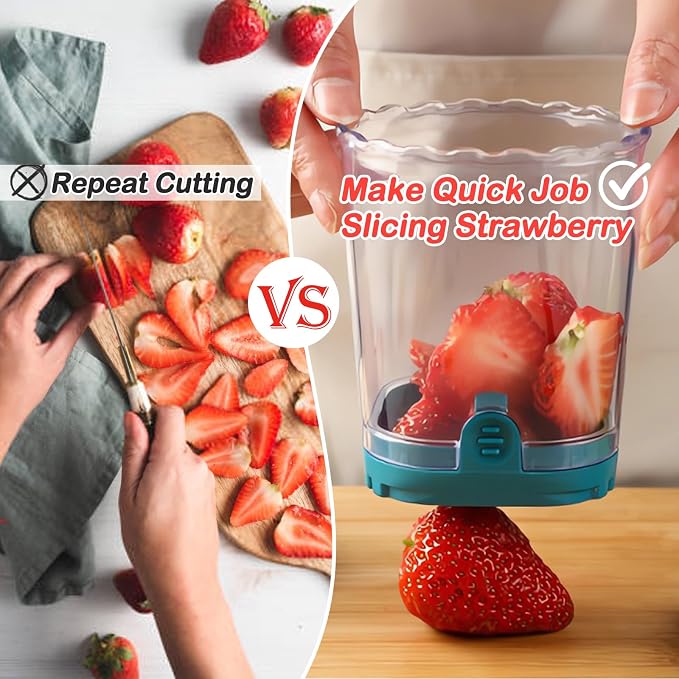 Creative Strawberry & Fruit Slicer - Detachable Cutter with Push Plate (Dark Teal)