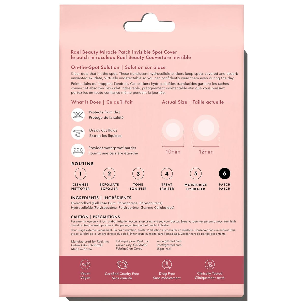 Rael Pimple Patches, Miracle Invisible Spot Cover - Hydrocolloid Acne Pimple Patch, Absorbs Zits & Blemish, Korean Skin Care, 2 Sizes