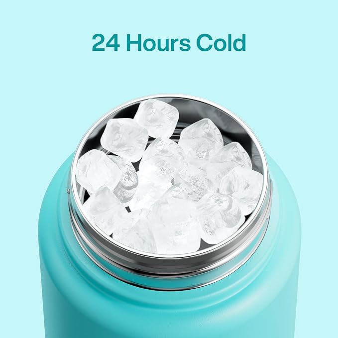 ENCOOL Insulated Water Bottle with Straw Stainless Steel Water Bottle, Leak-Proof, BPA-Free, Double Wall Vacuum Keeps Cold for 24 Hours for Sports, Travel, School (32 oz, Aquamarine Blue)
