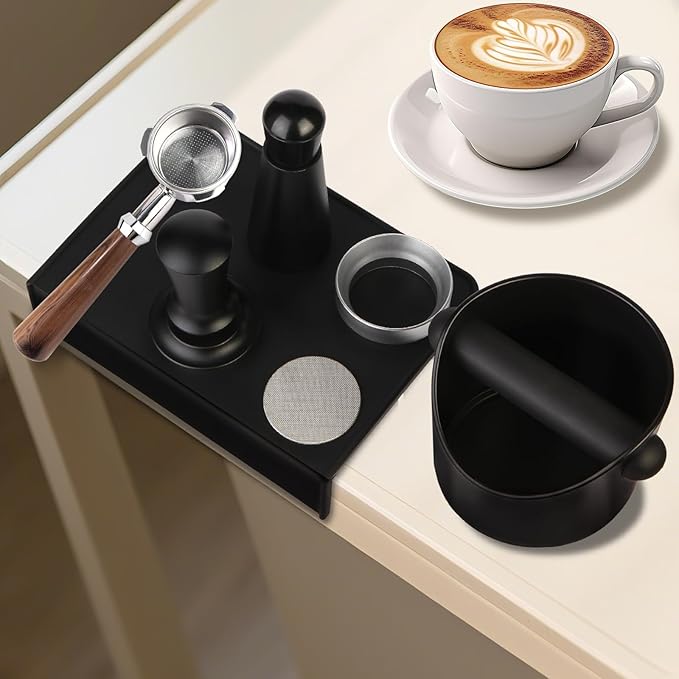 Espresso Accessories,6 PCS Espresso Machine Accessories Kit,Coffee Tamper Tools Set with Espresso Tamper,Coffee Tamping Mat,WDT Distribution Tool,Knock Box,Dosing Funnel and Puck Screen(58mm)