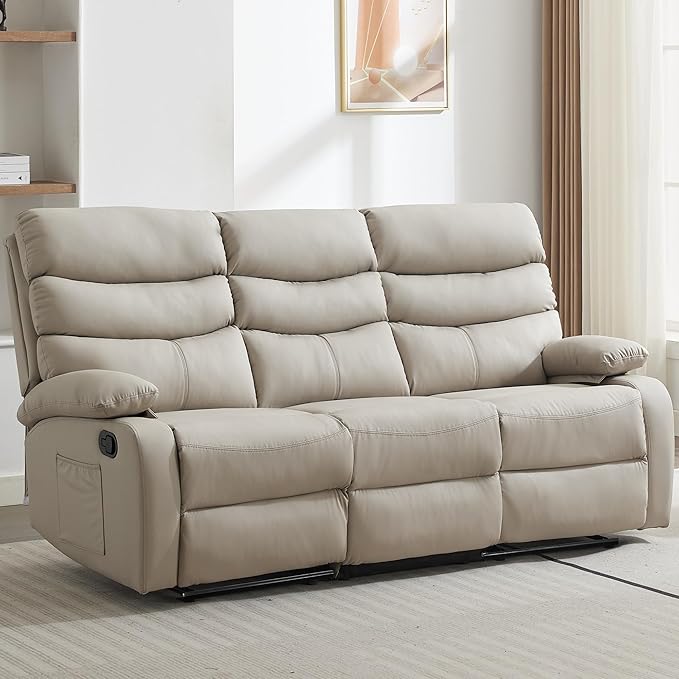 3 Seater Recliner Sofa Set, Anti-Scratch Reclining Loveseat Sofa & Couch for Living Room, RV, Home Theater Apartment(Beige, 3 Seater Sofa)