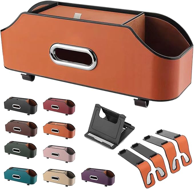 3-In-1 Car Backseat Organizer, 2026 New Multifunctional Car Seat Back Storage Box with Hooks and Phone Holder, Car Cup Holder Organizer for Hold Phone, Snacks, Drinks, Handbag (Orange)