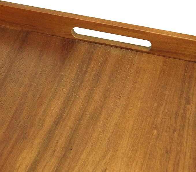 13 inch Acacia Wood Square Serving Tray, Decorative Platter with Handles, for Breakfast in Bed, Coffee Table, Appetizers, Snacks or Home Decor