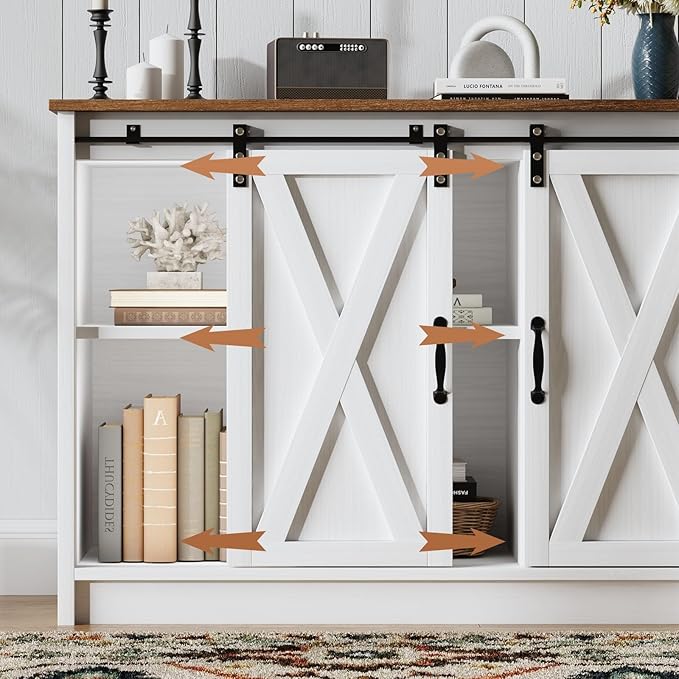 4 EVER WINNER 42" Coffee Bar Cabinet, Sideboard Cabinet with Adjustable Shelf for Kitchen, Farmhouse Buffet Cabinet with Storage