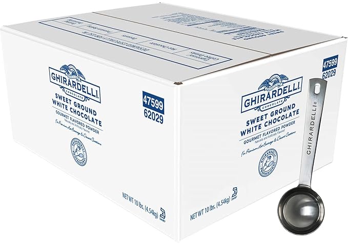 Ghirardelli Sweet Ground White Chocolate Gourmet Flavored Powder, 10 Pound Box with Ghirardelli Stamped Barista Spoon