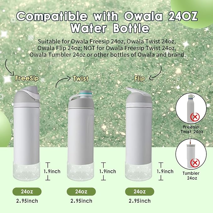 Protective Glitter Silicone Boot Compatible with Owala 24oz 32oz 40oz, Bling Cup Sleeve Bottom Bumper Cover Compatible with Owala FreeSip, Twist, or Flip Stainless Steel Water Bottles