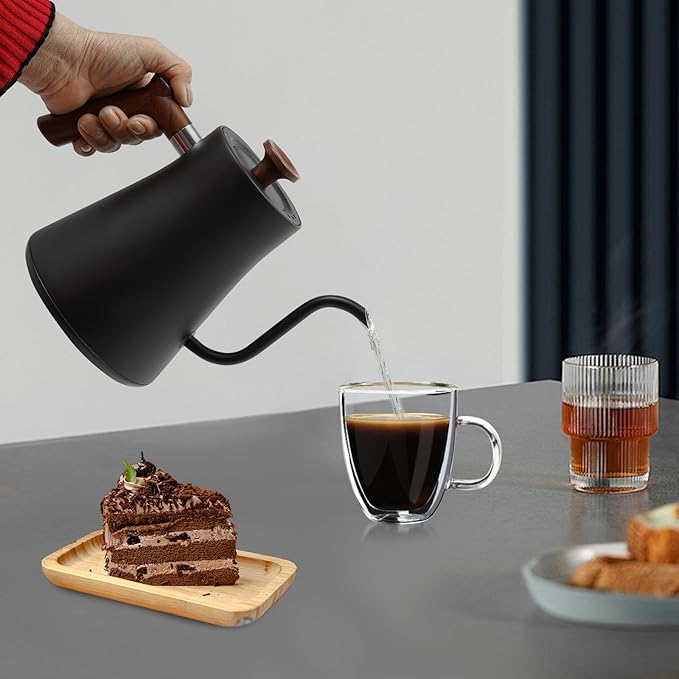 Electric Gooseneck Kettle, 1200W Fast Heat Electric Hot Water Pot with ±1℉ Precise Temperature Control, 304 Stainless Steel Tea Kettle with Long Power Cable, 24H Keep Warm, 30-Min Auto Memory (Black）