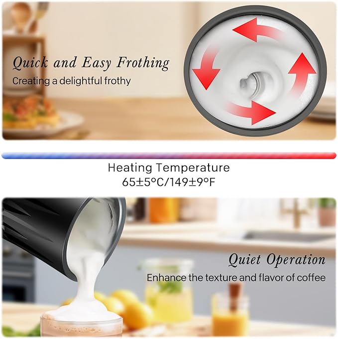 Milk Frother and Steamer,Hot and Cold Foam Maker and Milk Steamer Function 4 In 1, Automatic with Smart Temperature Control for Coffee, Latte,Christmas Gift for Cappuccino and Macchiato Accessories
