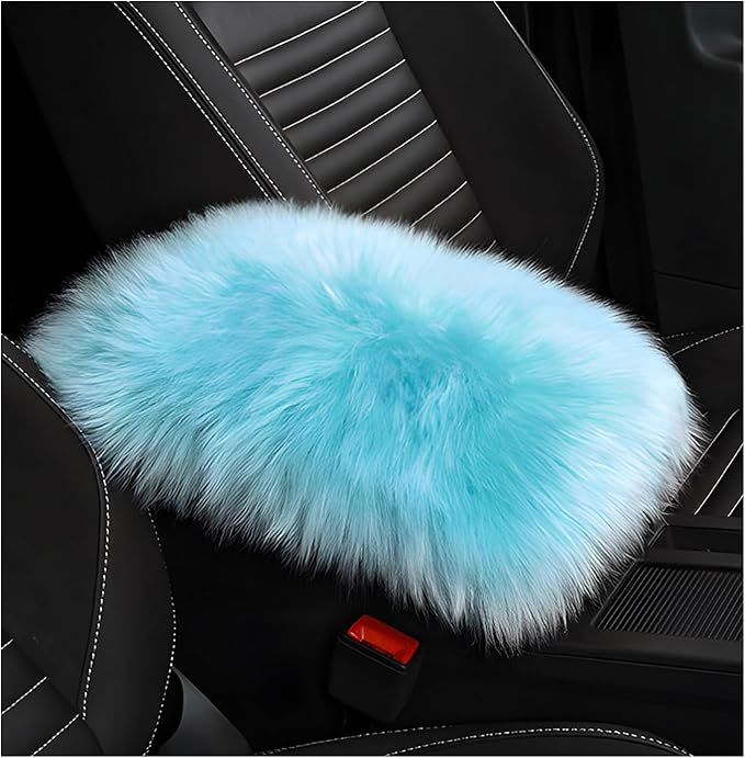 Furry Car Center Console Cover Pad, 11.8"×7.9" Auto Fluffy Plush Center Armrest Protective Cover, Comfortable Fuzzy Armrest Seat Box Protector Cushion for Cars Trucks SUVs (Light Blue)