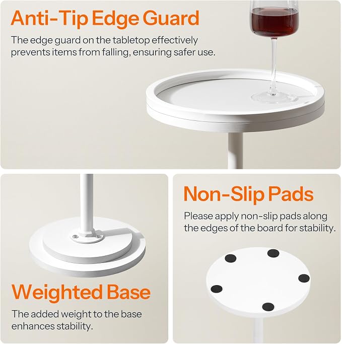 HOOBRO Small Round Side Table, Drink Table, Coffee Martini Table with Pedestal Accent for Small Spaces in Living Room, Bedroom, Sofa Couch, White WW168BZ01