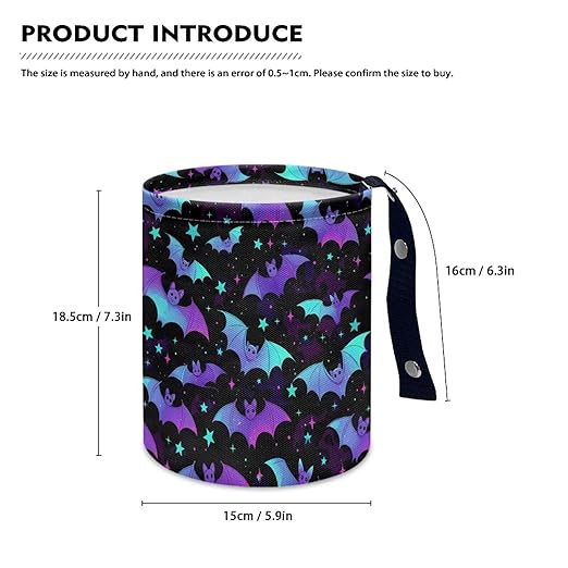 Colorful Bat Print Car Garbage Can Small Trash Can with Leak Proof Inside Liner and Hanging Strap Car Organizer Portable Vehicle Essentials