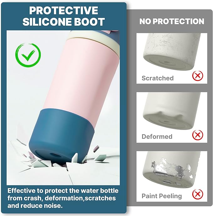 Silicone Water Bottle Boot for Owala 14/16oz, Anti-Slip Protective Sleeve Bottom Bumper Protector for Owala Kids 12 oz Tumbler, Flip 14 oz and FreeSip 16 oz Water Bottle (Denim Blue)